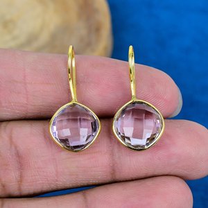 Boucles d'oreilles en améthyste rose naturelle, forme coussin, pierre précieuse, finition or 18 carats sur argent sterling 925 - Product Image 2
