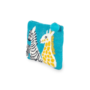 Handmade Nepal High Quality Woven Felt Compact Money Purse 1 Main Zip Pocket Featuring Zebra Giraffe Design Unique Gift Item - Product Image 2