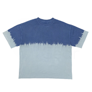 Camiseta de Manga Corta con Cuello Redondo y Estampado Tie-Dye para Hombre, Corte Regular, Informal, de Algodón Tejido, Diseño con Patrón Azul - Product Image 1