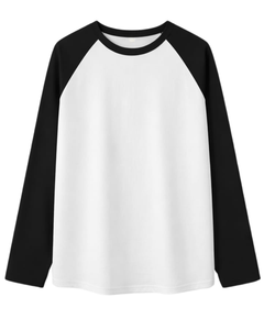 Camiseta de Manga Larga Raglán Negra y Blanca Personalizada para Hombre, Camiseta de Béisbol Informal de Algodón con Cuello Redondo en Contraste, Fabricante y Proveedor OEM - Product Image 1