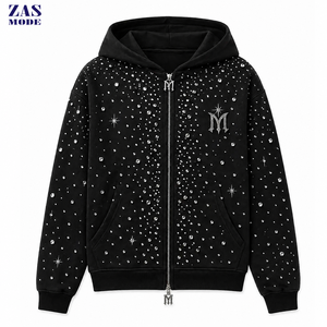 Sweat à capuche unisexe en molleton 100 % coton, coupe classique, avec logo frontal personnalisé en strass, service OEM, fabriqué au Bangladesh - Product Image 1