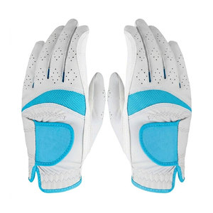 Gants de golf en cuir véritable de qualité supérieure, blancs avec accent turquoise, respirants, unisexes, fermeture à enfiler, prise en main douce, flexibles et durables - Product Image 2