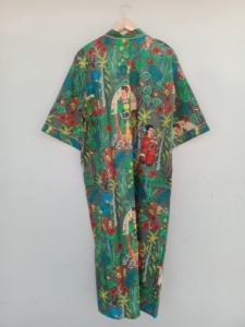 Bata tipo kimono con estampado floral para mujer, longitud completa, manga corta, cuello en V, cierre con cordón, ropa de dormir informal de verano - Product Image 5