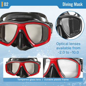 Masque de plongée professionnel à deux lentilles avec support pour lentilles optiques de prescription, équipement de plongée avec tuba, logo personnalisé, OEM, ODM, vente en gros - Product Image 3