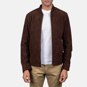 Chaqueta Bomber Marrón para Hombre, Cuello Alto, Cierre de Cremallera, Estilo Casual, Corte Regular, Color Sólido - Product Image 1