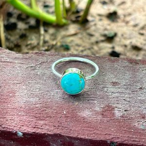 Handmade 925 Sterling Silver Round <b>Turquoise</b> <b>Ring</b> Southwestern Style Boho Gemstone Jewelry for Women - Product Image 3