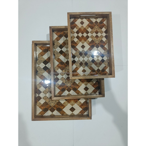 Juego de bandejas de madera de mango hechas a mano con arte floral de rosas rojas en esmalte, platos decorativos de madera para servir. |   Decoración Clásica para el Hogar - Product Image 5