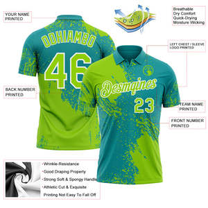 เสื้อโปโลเบสบอลแบบซับลิเมชั่นสีเขียวอมฟ้าสำหรับผู้ชาย ระบายเหงื่อได้ดี แขนสั้น เสื้อทีมทรงปกติ - Product Image 3