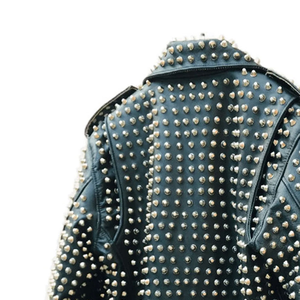 Custom Logo Retro Rock Punk Biker Jacket Men Women Cow Skin Metal Studs Feathers Hooded Eco-Friendly High Quality Spring Casual - Product Image 4