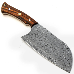 Cuchillo de Chef Burraq OEM Hecho a Mano de Acero de Damasco de Grado Industrial, Multifuncional, con Patrón de Gota de Lluvia, Funda de Cuero y Madera - Product Image 1