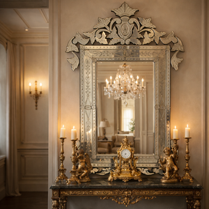 Miroir mural de style vénitien haut de gamme avec couronne décorative et détails gravés, miroir antique classique pour la maison et l'hôtel - Product Image 3