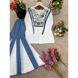 Women's Real <b>Mirror</b> Embroidery Work Party Wear Top and Bottom <b>Set</b> - Product Image 1