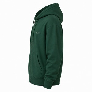 Relevo <b>Men's</b> Full Zip Hoodie 100% Cotton Fleece Print for Sleeve Solid Color Casual Hooded Sweatshirt Regular Fit Spring - Product Image 3