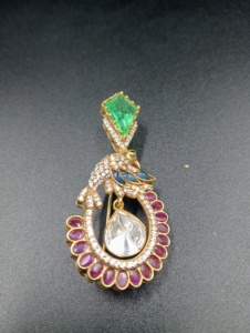 Peacock Brooch With Emerald Top Ruby And Diamond Accents <b>Gold</b> Plated Women's Party Jewelry Statement Piece - Product Image 4