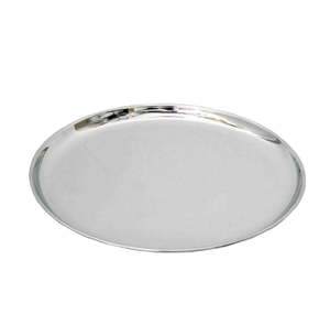 Assiette de service ronde en acier inoxydable poli, plat de présentation en métal argenté pour la table - Product Image 1