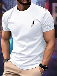 New Quality Men T Shirt Round Neck Running T shirt Men Summer Thin <b>Top</b> <b>Feather</b> print Quick Dry Short Sleeve Breathable - Product Image 3
