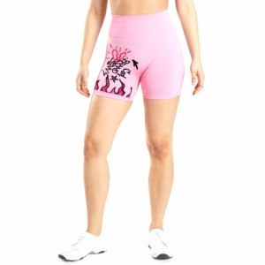 Shorts pour femmes à taille haute en tricot, imprimé logo cœur, respirant, taille élastique, style sportif, couleur bordeaux, 100% coton, écologique - Product Image 4