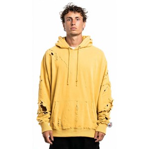 เสื้อฮู้ดดี้โอเวอร์ไซส์ผู้ชาย สีพื้น แขนขาดแต่งสไตล์ดิสเทรส มีกระเป๋า ผ้าถักเนื้อฝ้าย ใส่สบายสำหรับฤดูใบไม้ร่วง ขายส่ง - Product Image 5