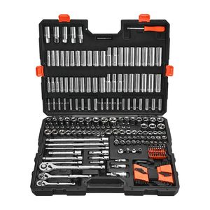 Set di chiavi a bussola da 225 pezzi con attacco da 3/8, 1/4, 1/2 pollici, metrico e SAE, profondo e corto, per meccanici, include cricchetto e bussole - Product Image 1