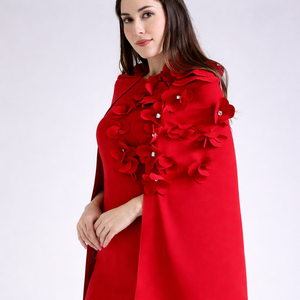 ชุดเดรสผ้าคลุมประดับกลีบดอกไม้สีแดง |   ชุดมินิเดรสลายดอกไม้ 3 มิติ ดีไซน์เนอร์ |   ชุดราตรีพรีเมียมพร้อมแขนเสื้อแบบเคปทรงสวย - Product Image 4
