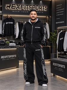Ensemble survêtement personnalisé pour homme, imprimé DTF, sweat à capuche zippé oversize et pantalon de jogging large, logo personnalisé, streetwear, OEM, marque privée - Product Image 6