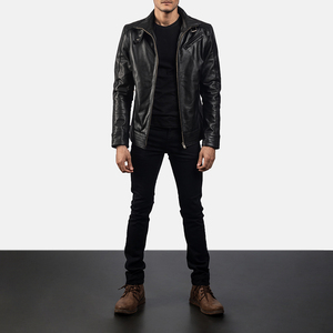 Standard Natural Leather <b>Men's</b> Jacket with Stand Collar Front Logo Eco-Friendly Windproof Winter Fashion Garment for Wholesale - Product Image 6