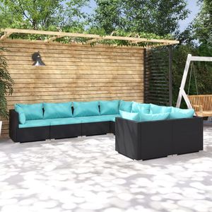 Ensemble de salon de jardin en polyrotin noir avec accents bleus, collection de meubles d'extérieur - Product Image 1