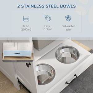 Stazione di Alimentazione per Animali Domestici Bianca per Cani di Taglia Media, Ciotole Rialzate Portatili con Vano Portaoggetti e Ganci Regolabili per Gatti - Product Image 6