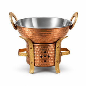Hammered <b>Copper</b> Chafing Dish Food Warmer with Stainless Steel Serving Bowl Brass Handles Buffet Catering Hotel Restaurant Decor - Product Image 1