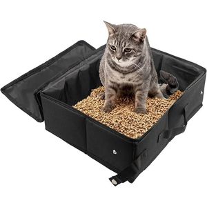 Portable <b>Cat</b> Travel Litter <b>Box</b> with Zipped Lid Foldable and Easy-Carry Design Waterproof No Leakage or Smell - Product Image 1