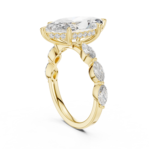 Anillo de compromiso con diamante cultivado en laboratorio de corte marquesa, oro macizo de 14K, halo oculto y engaste compartido, 2.75-5.75CT DEFVVS, certificado IGI, ODM - Product Image 4