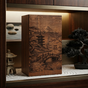 Urne funéraire en bois avec paysage de cerisier, urne commémorative pour cendres, urne de crémation personnalisée gravée, fournitures funéraires - Product Image 3