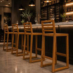 Tabouret de bar Linea moderne et minimaliste en teck massif de qualité supérieure, hauteur comptoir, durable et robuste, pour îlot de cuisine - Product Image 6