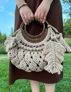 Nouvelle vente chaude femmes macramé sac à bandoulière été plage sacs de paille personnalisé bohème à la main sac à main mer herbe sac de plage à vendre - Product Image 5
