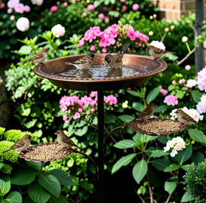 อ่างน้ำนกโลหะแบบคลาสสิกสำหรับสวนหลังบ้าน ลานบ้าน ดีไซน์หรูหรา ฐานแข็งแรง ดึงดูดนก มาพร้อมอ่างเก็บน้ำ - Product Image 2
