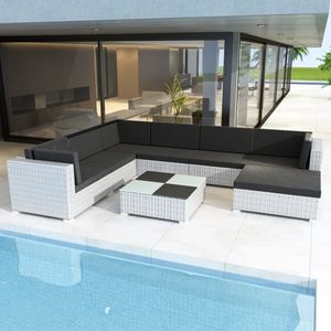 Conjunto de Muebles de Patio de Ratán Blanco y Negro de 8 Piezas, Sofá Seccional para Exteriores con Mesa de Centro, Diseño Moderno y Contemporáneo - Product Image 3