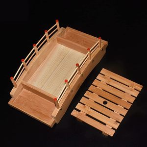 Plateau de service en bois japonais pour sushis, plateau en bambou naturel pour sushis, pour la décoration de table de restaurant, vente en gros - Product Image 5
