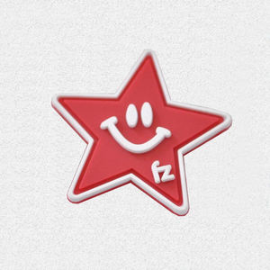Red Star Shape Rubber Patch With Smile <b>Face</b> 3D Embossed Stick-On Badge For Gifts - Product Image 1