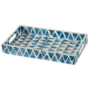 Plateau de service rectangulaire bleu en résine, motif Art Déco végétal, pour mariage - Product Image 3