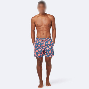Men's Navy Blue Geometric Pattern Quick Dry Breathable Casual Beach Shorts Mid Waist Drawstring Swim Trunks Woven Polyester - Product Image 2