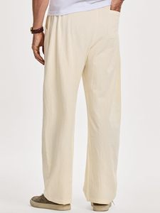 Baggy Fit Men's Casual <b>Trousers</b> 100% Cotton Solid Soft Yoga Lightweight Fashion Streetwear Lounge Casual Pants with Pockets - Product Image 4