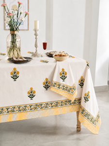 Wholesale Handmade Block Print Floral Cotton Table Cover <b>Tablecloth</b> for Wedding Party Customized Size Eco-Friendly - Product Image 5