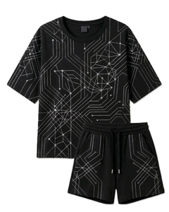 Ensemble décontracté d'été pour femme, t-shirt à manches courtes et col rond surdimensionné et short à taille élastique, respirant et imprimé - Product Image 5