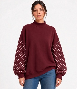Custom Logo <b>Women</b> Oversized Turtleneck Sweatshirt Polka Dot Lantern Sleeve Knitted Cotton Autumn Casual <b>Pullover</b> Top - Product Image 1