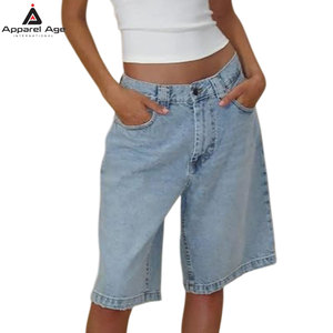 Shorts en jean baggy pour femmes, coupe droite, longueur genou, décontractés, avec poches - Product Image 6
