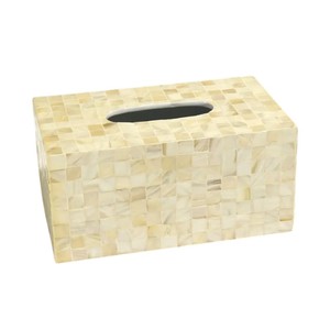 Caja de pañuelos rectangular de alta gama con incrustaciones de nácar y madera hecha a mano para decoración del hogar - Product Image 5