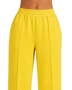 Pantalon de jogging ample jaune vif taille haute pour femme, coupe décontractée, style streetwear, idéal pour le quotidien, personnalisable par le fabricant - Product Image 5