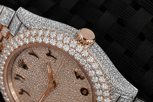 Reloj de Pulsera de Lujo para Hombre, Totalmente Cubierto de Diamantes Moissanite VVS, Esfera con Pavé, Dos Tonos, Oro Rosa y Plata, Índices con Incrustaciones, Estilo Hip Hop, Regalo para Hombre - Product Image 4