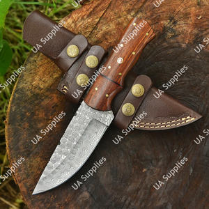 Cuchillo de acero de Damasco forjado a mano para camping al aire libre con hoja fija, mango de palisandro, funda de cuero, compatible con OEM/ODM, personalizable - Product Image 4