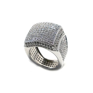 Bague Cocktail de Luxe Jewelux en Argent 925 avec Moissanite Taille Brillant, Sertissage Pavé, Design Géométrique – Pour Homme, Mariage, Hip-Hop, Quotidien - Product Image 2